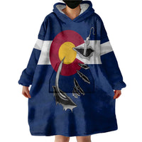 Custom Fishing Hook Wearable Blanket Hoodie with Colorado Flag Theme and Blue White Graphic Pattern - Wonder Print Shop