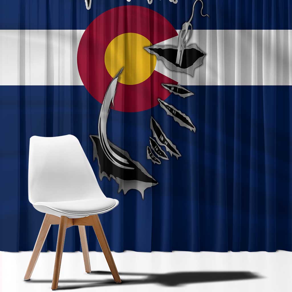 Custom Fishing Hook Window Curtain with Colorado Flag Theme and Blue White Graphic Pattern - Wonder Print Shop
