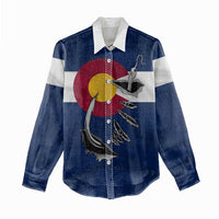 Custom Fishing Hook Women Casual Shirt with Colorado Flag Theme and Blue White Graphic Pattern - Wonder Print Shop