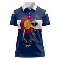 Custom Fishing Hook Women Polo Shirt with Colorado Flag Theme and Blue White Graphic Pattern - Wonder Print Shop