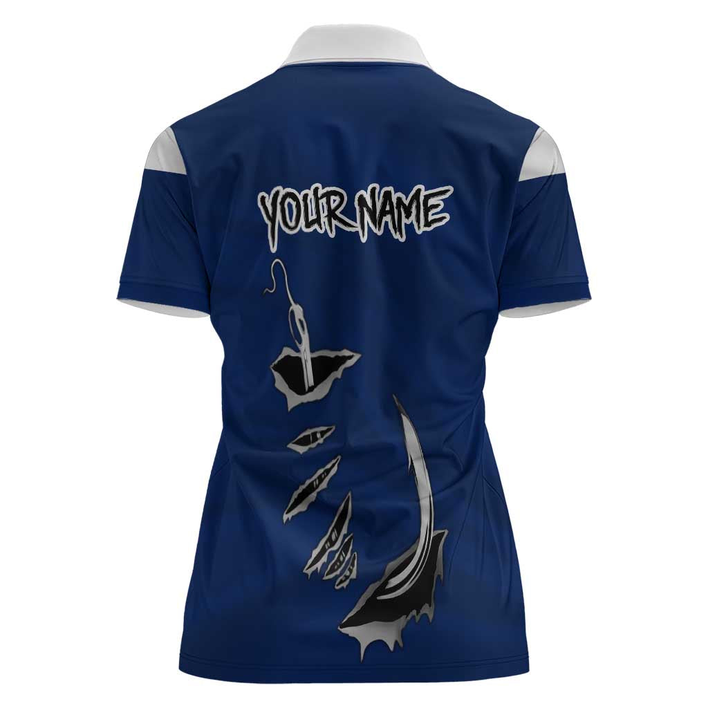 Custom Fishing Hook Women Polo Shirt with Colorado Flag Theme and Blue White Graphic Pattern - Wonder Print Shop