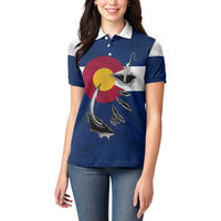 Custom Fishing Hook Women Polo Shirt with Colorado Flag Theme and Blue White Graphic Pattern - Wonder Print Shop