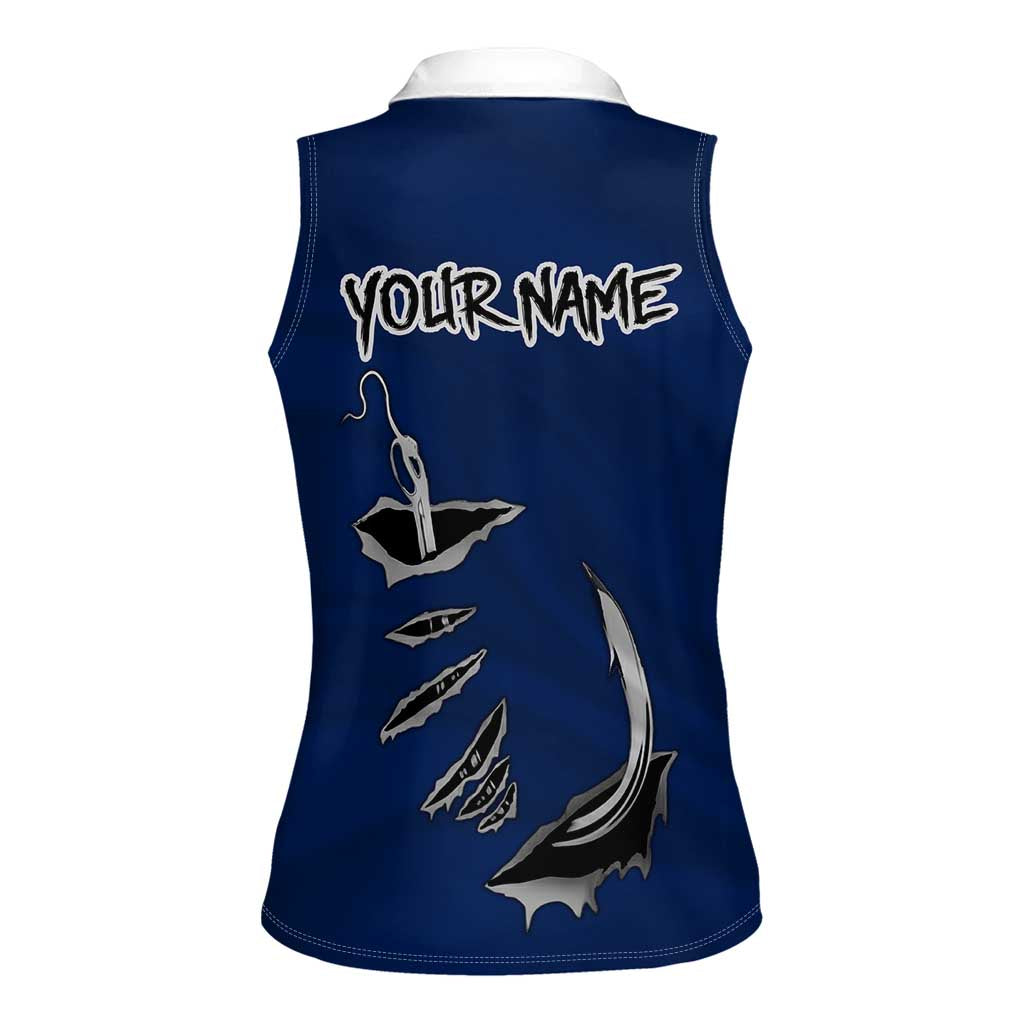 Custom Fishing Hook Women Sleeveless Polo Shirt with Colorado Flag Theme and Blue White Graphic Pattern - Wonder Print Shop