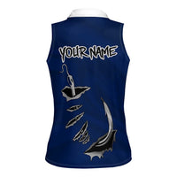Custom Fishing Hook Women Sleeveless Polo Shirt with Colorado Flag Theme and Blue White Graphic Pattern - Wonder Print Shop