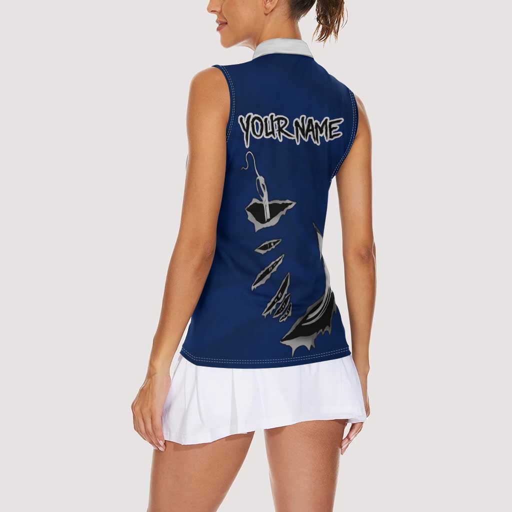 Custom Fishing Hook Women Sleeveless Polo Shirt with Colorado Flag Theme and Blue White Graphic Pattern - Wonder Print Shop