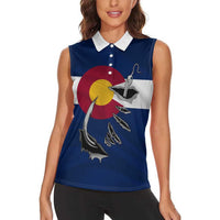Custom Fishing Hook Women Sleeveless Polo Shirt with Colorado Flag Theme and Blue White Graphic Pattern - Wonder Print Shop