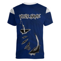 Custom Fishing Hook Women V-Neck T-Shirt with Colorado Flag Theme and Blue White Graphic Pattern - Wonder Print Shop