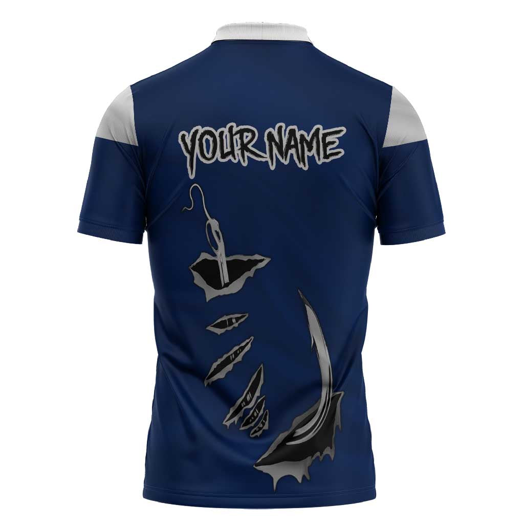 Custom Fishing Hook Zipper Polo Shirt with Colorado Flag Theme and Blue White Graphic Pattern - Wonder Print Shop