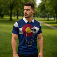 Custom Fishing Hook Zipper Polo Shirt with Colorado Flag Theme and Blue White Graphic Pattern - Wonder Print Shop