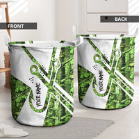 Custom Fishing Hook Laundry Basket with Green Jungle Leaf Pattern and White Split Design - Wonder Print Shop