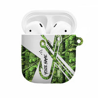Custom Fishing Hook AirPods Case with Green Jungle Leaf Pattern and White Split Design - Wonder Print Shop