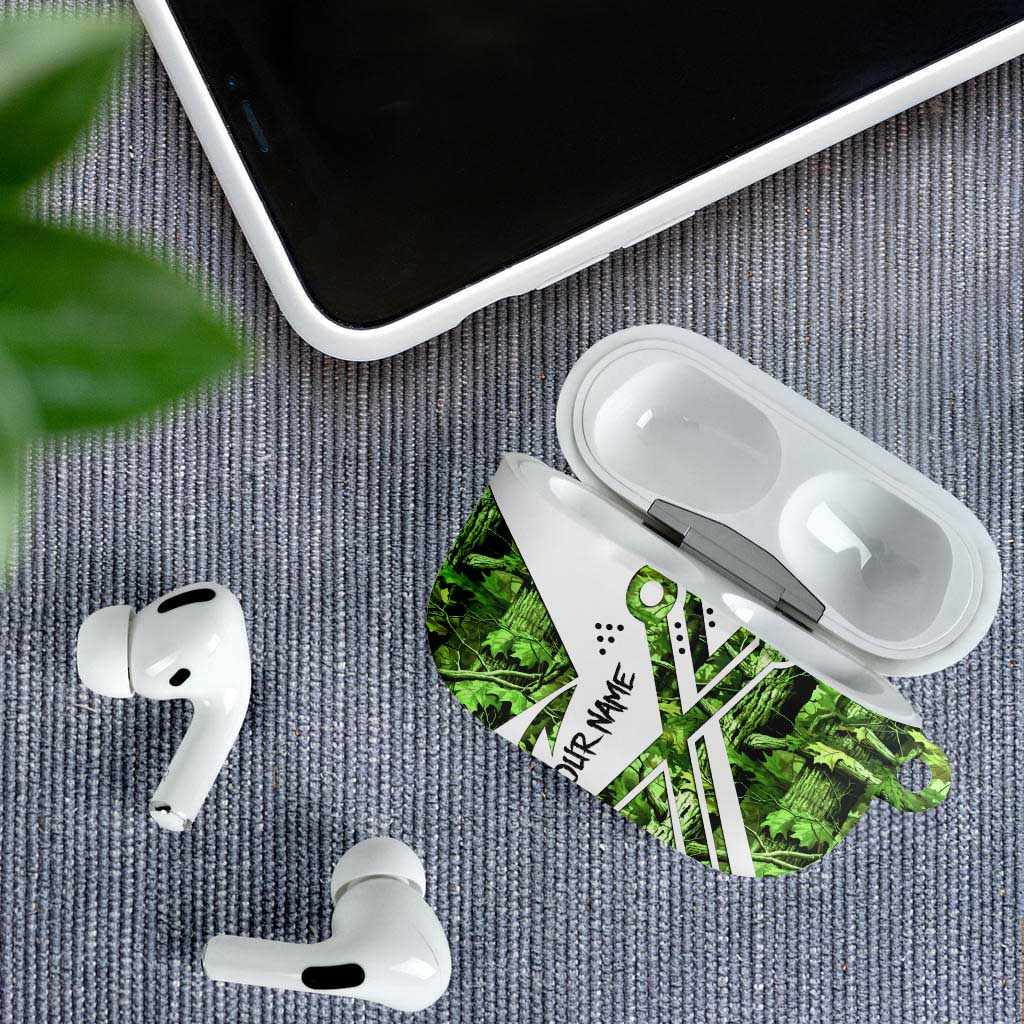 Custom Fishing Hook AirPods Case with Green Jungle Leaf Pattern and White Split Design - Wonder Print Shop
