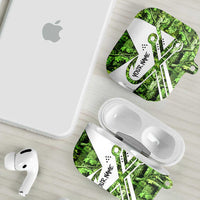 Custom Fishing Hook AirPods Case with Green Jungle Leaf Pattern and White Split Design - Wonder Print Shop