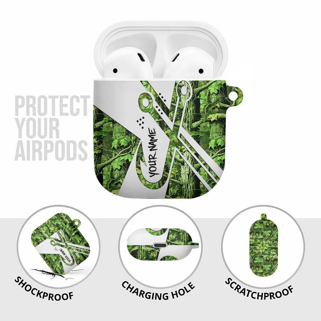 Custom Fishing Hook AirPods Case with Green Jungle Leaf Pattern and White Split Design - Wonder Print Shop