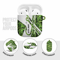 Custom Fishing Hook AirPods Case with Green Jungle Leaf Pattern and White Split Design - Wonder Print Shop