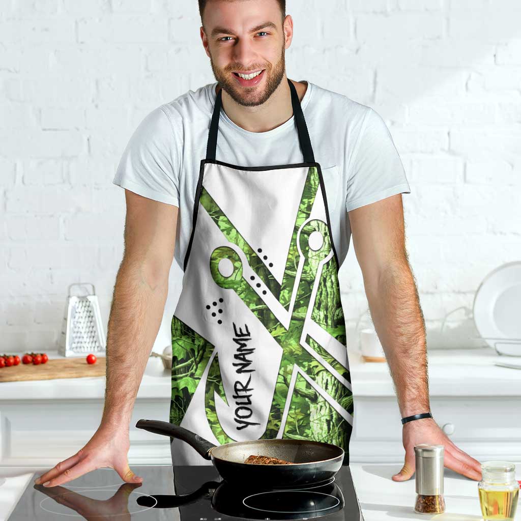 Custom Fishing Hook Apron with Green Jungle Leaf Pattern and White Split Design - Wonder Print Shop