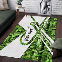 Custom Fishing Hook Area Rug with Green Jungle Leaf Pattern and White Split Design - Wonder Print Shop
