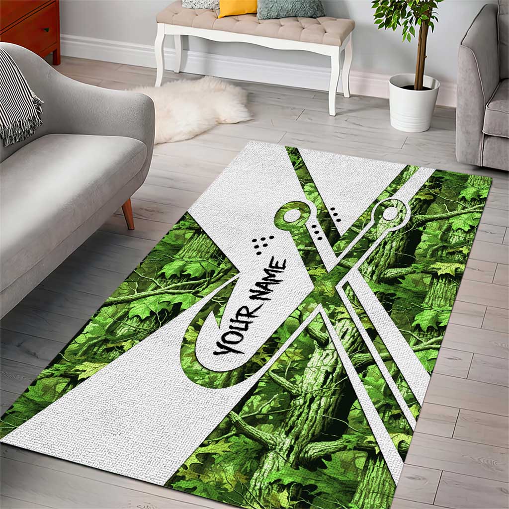 Custom Fishing Hook Area Rug with Green Jungle Leaf Pattern and White Split Design - Wonder Print Shop