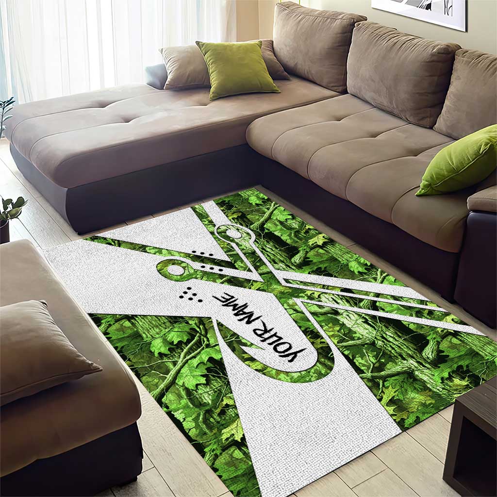 Custom Fishing Hook Area Rug with Green Jungle Leaf Pattern and White Split Design - Wonder Print Shop