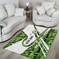 Custom Fishing Hook Area Rug with Green Jungle Leaf Pattern and White Split Design - Wonder Print Shop
