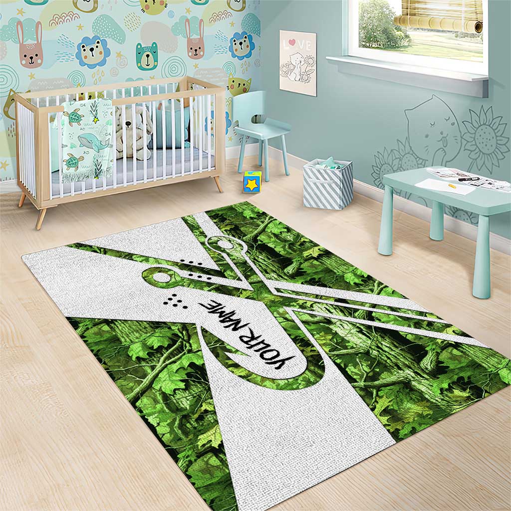 Custom Fishing Hook Area Rug with Green Jungle Leaf Pattern and White Split Design - Wonder Print Shop