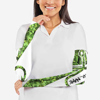 Custom Fishing Hook Arm Sleeves with Green Jungle Leaf Pattern and White Split Design - Wonder Print Shop