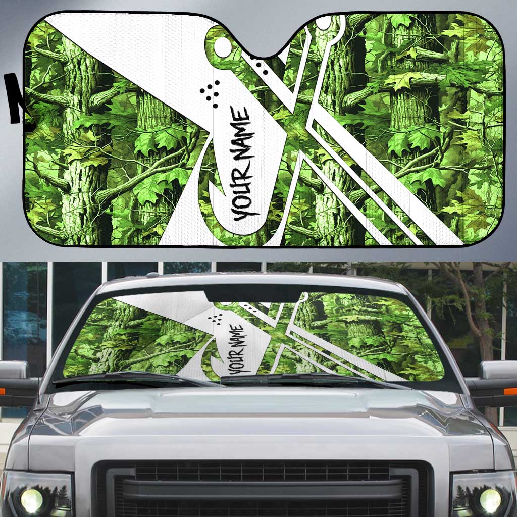 Custom Fishing Hook Auto Sun Shade with Green Jungle Leaf Pattern and White Split Design - Wonder Print Shop