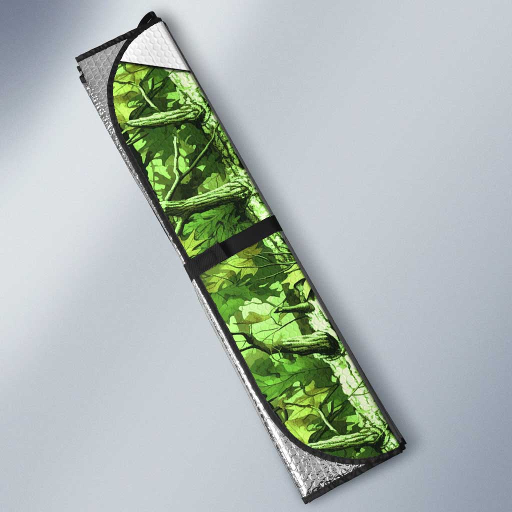 Custom Fishing Hook Auto Sun Shade with Green Jungle Leaf Pattern and White Split Design - Wonder Print Shop