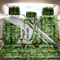 Custom Fishing Hook Back Car Seat Cover with Green Jungle Leaf Pattern and White Split Design - Wonder Print Shop