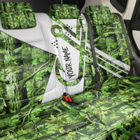 Custom Fishing Hook Back Car Seat Cover with Green Jungle Leaf Pattern and White Split Design - Wonder Print Shop