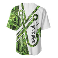 Custom Fishing Hook Baseball Jersey with Green Jungle Leaf Pattern and White Split Design - Wonder Print Shop