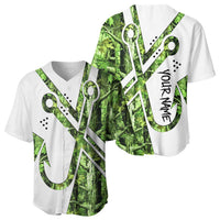 Custom Fishing Hook Baseball Jersey with Green Jungle Leaf Pattern and White Split Design - Wonder Print Shop