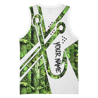 Custom Fishing Hook Basketball Jersey with Green Jungle Leaf Pattern and White Split Design - Wonder Print Shop