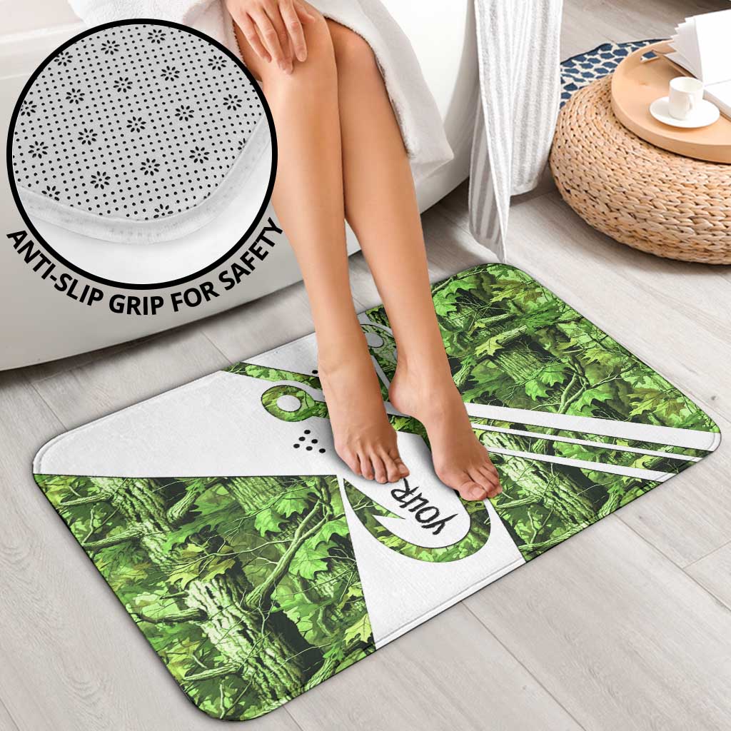 Custom Fishing Hook Bathroom Set with Green Jungle Leaf Pattern and White Split Design - Wonder Print Shop