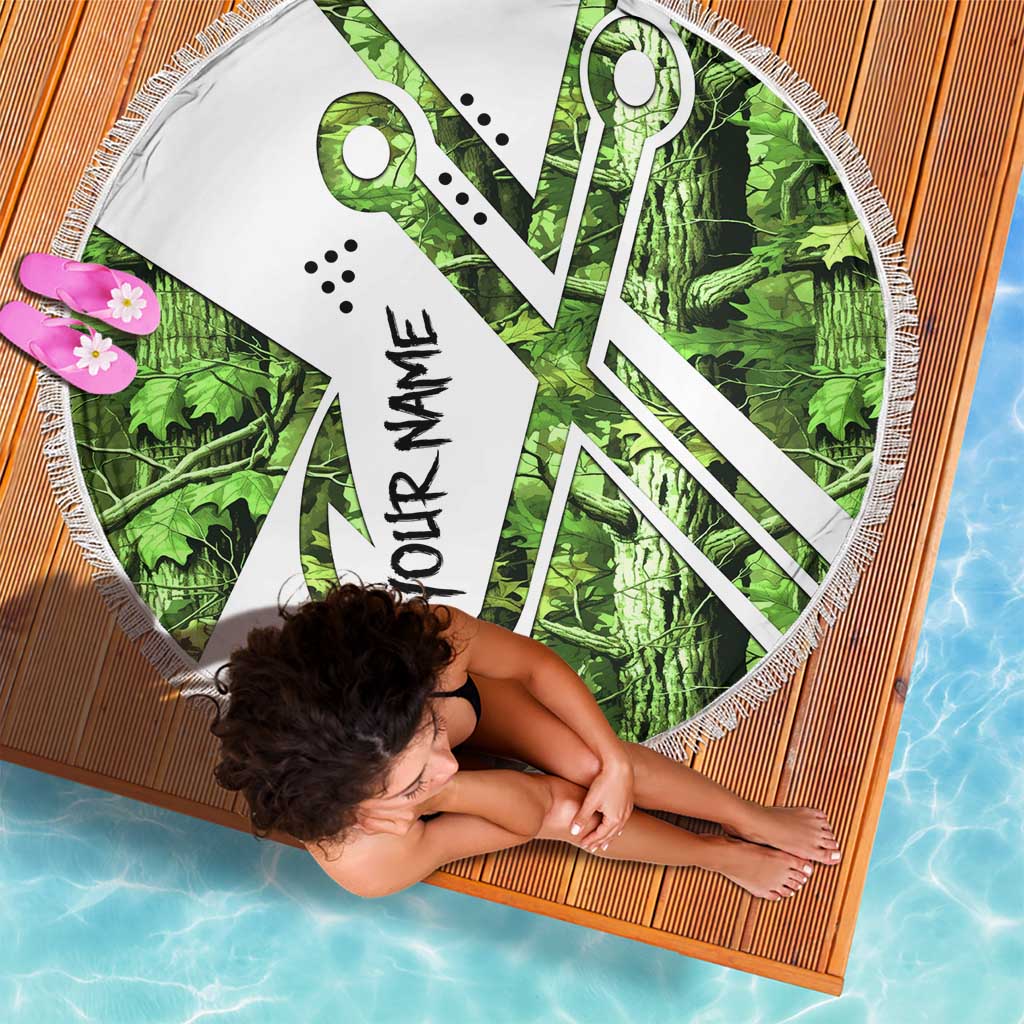 Custom Fishing Hook Beach Blanket with Green Jungle Leaf Pattern and White Split Design - Wonder Print Shop
