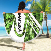 Custom Fishing Hook Beach Blanket with Green Jungle Leaf Pattern and White Split Design - Wonder Print Shop