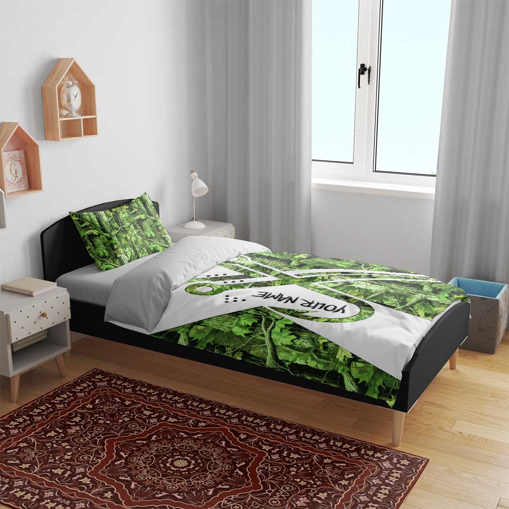 Custom Fishing Hook Bedding Set with Green Jungle Leaf Pattern and White Split Design - Wonder Print Shop
