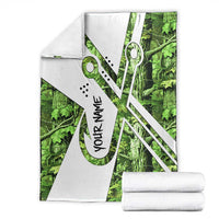 Custom Fishing Hook Blanket with Green Jungle Leaf Pattern and White Split Design - Wonder Print Shop
