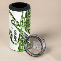 Custom Fishing Hook 4 in 1 Can Cooler Tumbler with Green Jungle Leaf Pattern and White Split Design - Wonder Print Shop