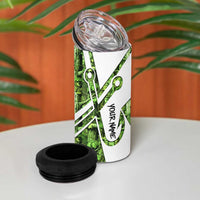 Custom Fishing Hook 4 in 1 Can Cooler Tumbler with Green Jungle Leaf Pattern and White Split Design - Wonder Print Shop