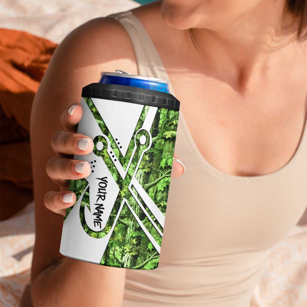 Custom Fishing Hook 4 in 1 Can Cooler Tumbler with Green Jungle Leaf Pattern and White Split Design - Wonder Print Shop