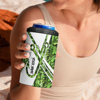 Custom Fishing Hook 4 in 1 Can Cooler Tumbler with Green Jungle Leaf Pattern and White Split Design - Wonder Print Shop
