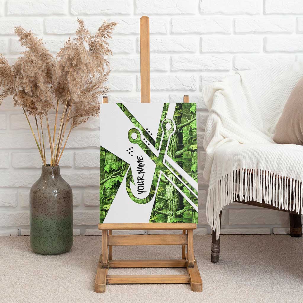 Custom Fishing Hook Canvas Wall Art with Green Jungle Leaf Pattern and White Split Design - Wonder Print Shop