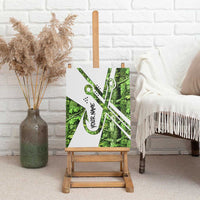 Custom Fishing Hook Canvas Wall Art with Green Jungle Leaf Pattern and White Split Design - Wonder Print Shop