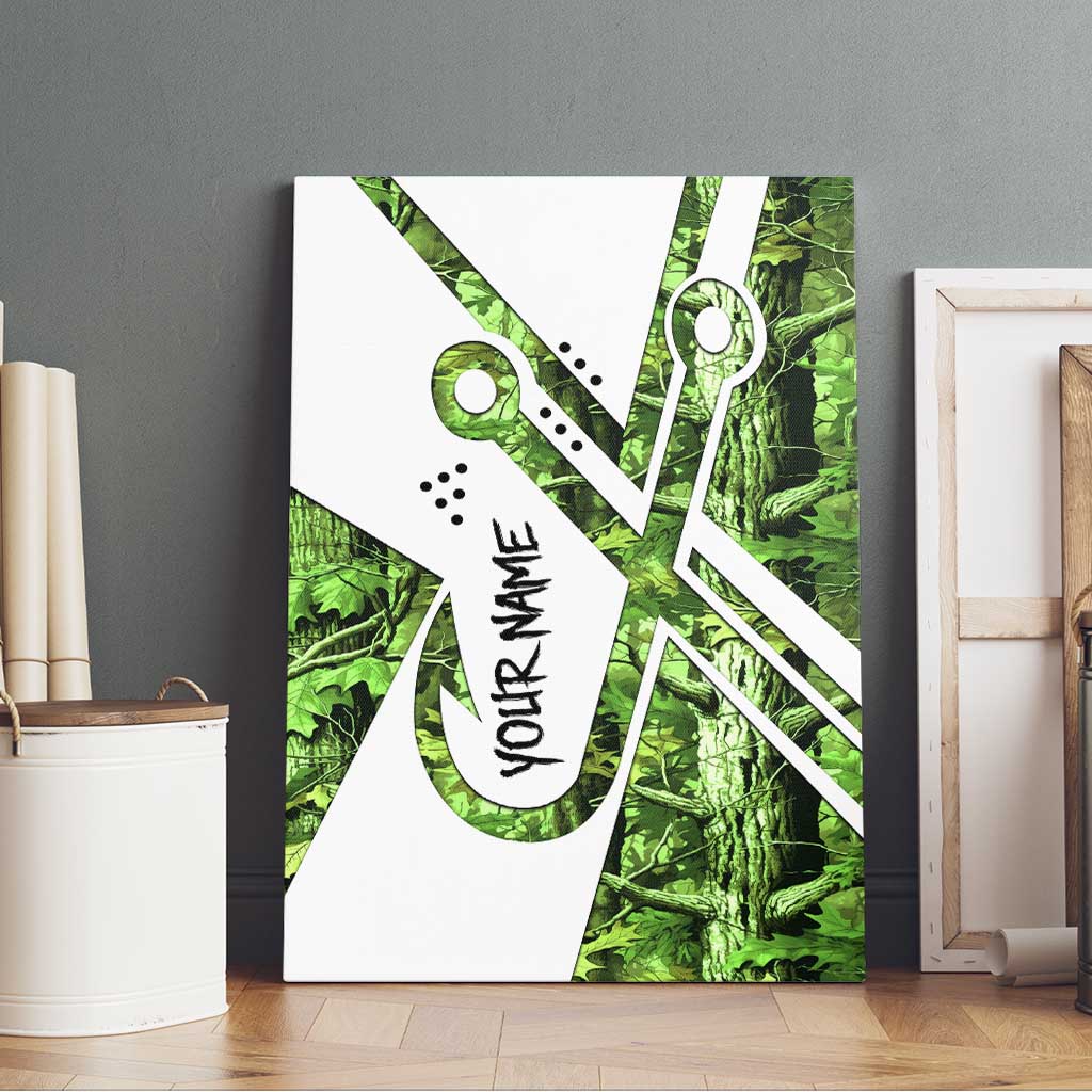 Custom Fishing Hook Canvas Wall Art with Green Jungle Leaf Pattern and White Split Design - Wonder Print Shop