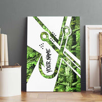 Custom Fishing Hook Canvas Wall Art with Green Jungle Leaf Pattern and White Split Design - Wonder Print Shop