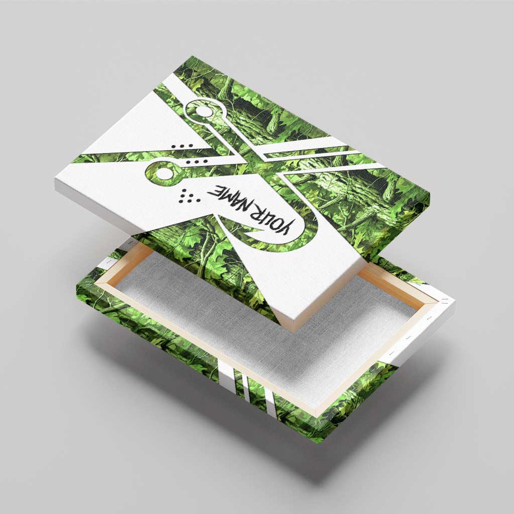 Custom Fishing Hook Canvas Wall Art with Green Jungle Leaf Pattern and White Split Design - Wonder Print Shop