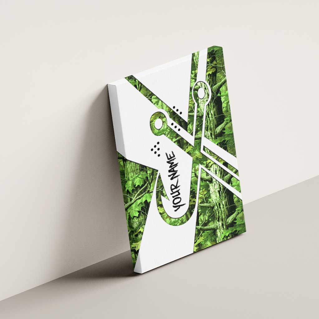Custom Fishing Hook Canvas Wall Art with Green Jungle Leaf Pattern and White Split Design - Wonder Print Shop