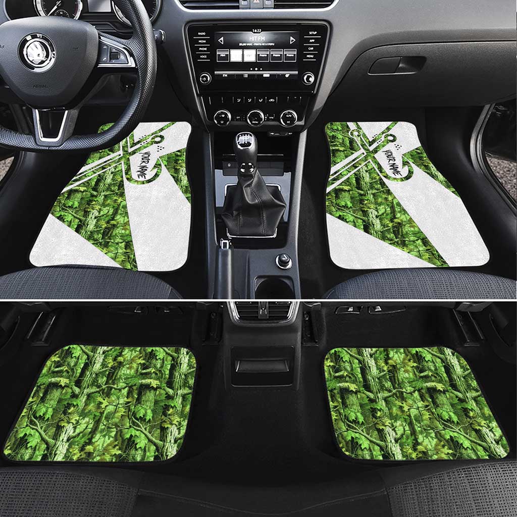 Custom Fishing Hook Car Mats with Green Jungle Leaf Pattern and White Split Design - Wonder Print Shop