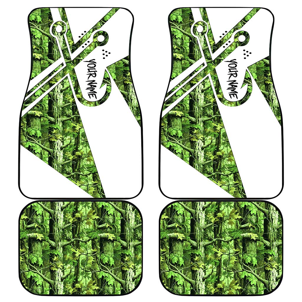 Custom Fishing Hook Car Mats with Green Jungle Leaf Pattern and White Split Design - Wonder Print Shop